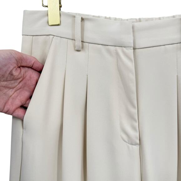French Connection Cream Wide Leg Pleated High Waist Trouser Career Pants - Picture 6 of 11